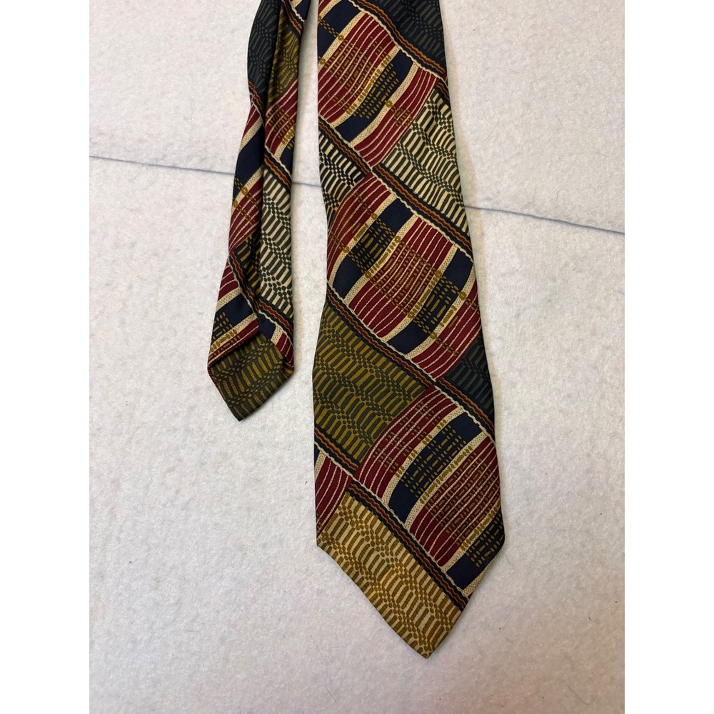 Smithsonian Institution Mens Silk Tie Geometric Patchwork Made in Italy Burgundy